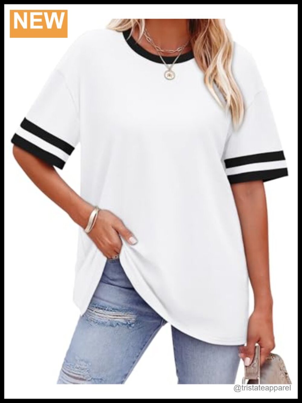 Womens Loose Fit Short Sleeve Crew Neck T-Shirt Color Block Summer Top